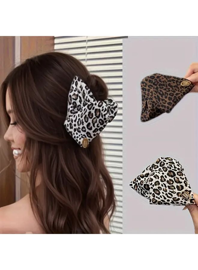 Brown Leopard Print Vintage Large Triangle Hair Claw Clip Elegant Updo Hair Accessory - Image 1